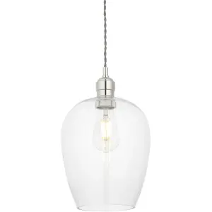 Hanging Ceiling Pendant Light - Bright Nickel Plate & Clear Glass - 10W LED E27