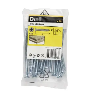 Diall Double-countersunk Zinc-plated Carbon steel Screw (Dia)6mm (L)100mm, Pack of 20