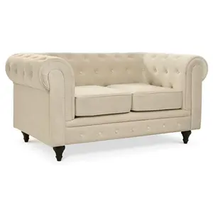 Velvet Chesterfield 2 Seater Sofa - Cream