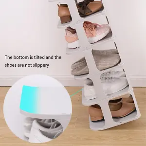 6-Tier 6-Pair Off-White Stackable Plastic Shoe Rack Shoe Storage Organizer for Closet Bedroom Entryway