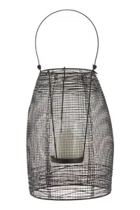 Interiors by Premier Small Black Lantern, Iron Wireframe Black Candle Holder, Indoor & Outdoor Glass Shade Candle Holder