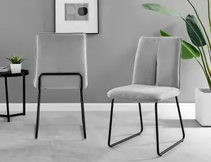 Set of 2 Halle Chic Light Grey Deep Padded Soft And Durable Stitched Fabric Black Powder Coated Metal Leg Dining Chairs