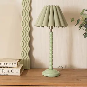 ValueLights Bobbins Sage Green Table Lamp with Sage Green Scallop Tapered Lamp Shade and LED Bulb