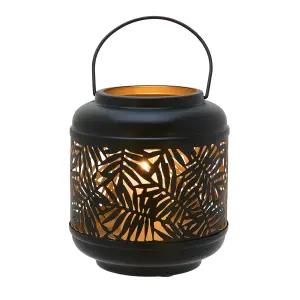 Country Living Small Black Metal Leaf Lantern with Gold Inside