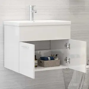 Berkfield Sink Cabinet High Gloss White 60x38.5x46 cm Engineered Wood