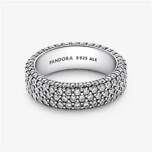 Pandora Timeless Pavé Triple-Row Ring - Sterling Silver / Cubic Zirconia - Sz. 50