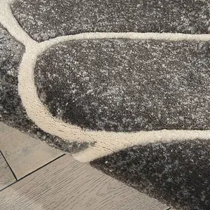 Grey Floral Luxurious Modern Easy to clean Rug For Bedroom & Living Room-66 X 229cm (Runner)