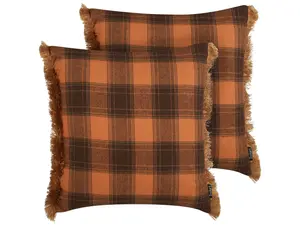 Set of 2 Cushions BARJA 45 x 45 cm Checked Orange