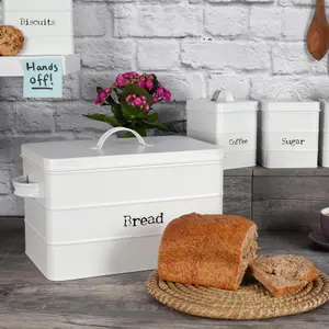 Harbour Housewares - Vintage Metal Kitchen Bread Bin - White