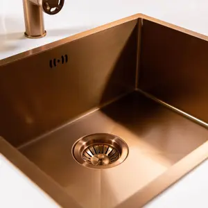 Mockeln - 1.0 Bowl Stainlees Steel Kitchen Sink - Inset or Undermounted - Copper Finish - 440mm x 440mm x 200mm