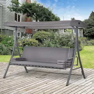 Outsunny 2-in-1 Patio 3 Seater Swing Chair Hammock w/ Cushion Adjustable Canopy