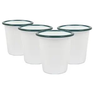 Argon Tableware White Enamel Tumblers - 300ml - Green - Pack of 3