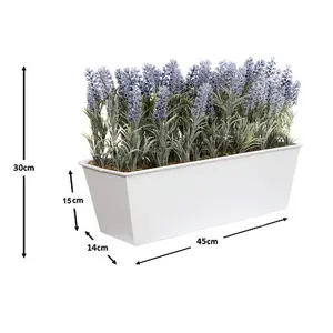 GreenBrokers Artificial Lavender in White Tin Planter (Window Box) 45cm