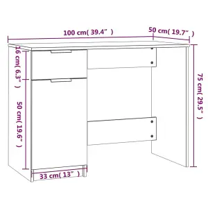 Berkfield Desk White 100x50x75 cm Engineered Wood