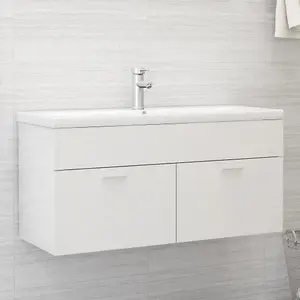 Berkfield Sink Cabinet with Built-in Basin High Gloss White Engineered Wood