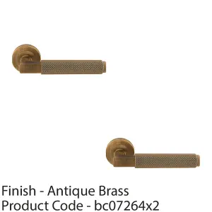 2 PACK - Premium Knurled Door Handle Set - Antique Brass Angled Lever on Round Rose