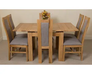 Richmond 90cm - 150cm Square Oak Extending Dining Table and 6 Chairs Dining Set with Stanford Chairs