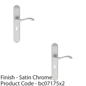 2 PACK - Slim Modern Scroll Latch & Lock Door Handle - Satin Chrome Lever on Backplate