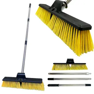 18" Yard Broom Outdoor- Heavy Duty with Multi Section Long Metal Handle