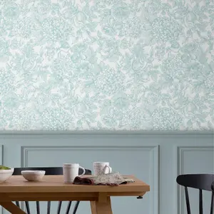 Laura Ashley Louise Duck Egg Blue Floral Wallpaper