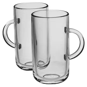 Queensway Home & Dining 270ml 6Pcs Iconic Clear Glass Mugs Coffee Hot Drinks Tea Cup Set with Handle