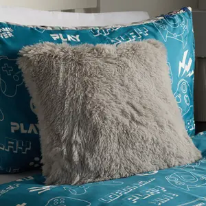 Fluffy Fleece Cushion Plump Filled Supersoft Warm Chair Pillow, Square - Silver