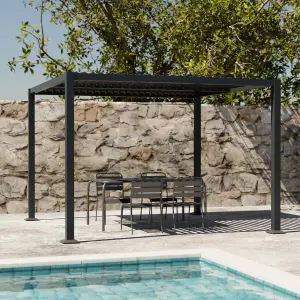 sweeek. 3x3m louvered aluminium pergola with adjustable slats Palace Anthracite 292x292x231 cm