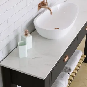 Bathroom Matt White Marble effect Chamfered straight edge Acrylic Worktop (T) 1.2cm x (L) 300cm x (W) 38cm