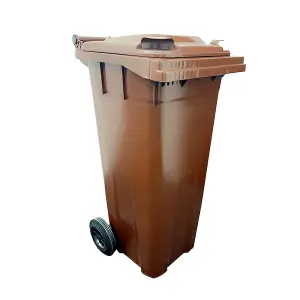 Brown 240L Standard Sized Outdoor Recycling Wheelie Bin With Rubber Wheels & Lid