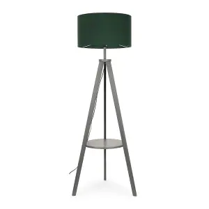 ValueLights Morrigan Modern Grey Wood Tripod Design Floor Lamp Base with Storage Shelf