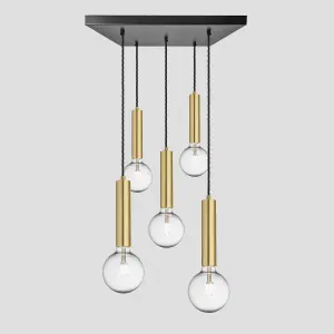 Industville Sleek Cylinder 5 Wire Square Cluster Lights, Brass