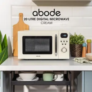 Abode Retro Microwave 20 Litre Cream Digital 700W, Mirror Finish, 8 Auto Cook Settings & Defrost, 5 Power Levels AMD2004C