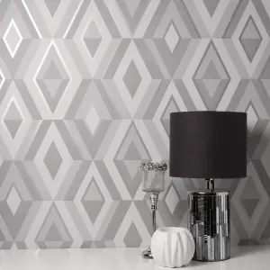 Fine Decor Shard Geo Stone/Silver Wallpaper FD42606