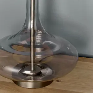 Unique Table Lamp Smoked Glass - Aged Pewter - Charcoal Shade Sideboard Light