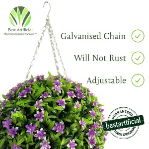 Best Artificial 38cm Purple Lily Hanging Basket Flower Topiary Ball - Suitable for Outdoor Use - Weather & Fade Resistant