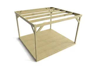 Wooden box pergola and decking, complete DIY kit (3.6m x 3.6m, Light green (natural) finish)