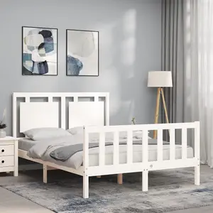 Berkfield Bed Frame with Headboard White Small Double Solid Wood