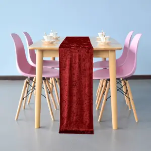 Neel Blue Crushed Velvet Table Runner, Red - 33cm x 274cm