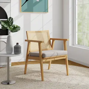 Costway Wooden Accent Chair Modern Upholstered Arm Chair Reading Leisure Chair