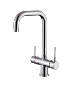 Chrome 3 in 1 Instant Boiling Hot Water Twin Lever Kitchen Tap Only Cool Touch