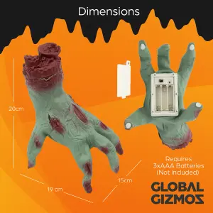 Global Gizmos Crawling Zombie Hand Halloween Decoration / Touch Activated Movements and Noises / Halloween Party