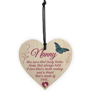 Red Ocean Nanny Heart Of Gold Hanging Wooden Heart Plaque Sign Gift