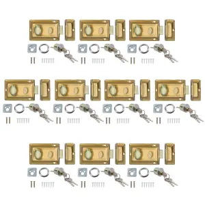 Brass Finish Front Door Lock Night Latch Rim Yale Type Cylinder Security Latch 10pk