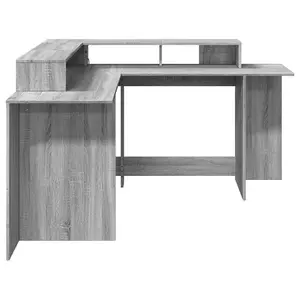 Berkfield Desk with LED Lights Grey Sonoma 152x152x91 cm Engineered Wood