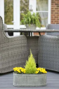 Ribbed Metal Planters Set 3 Galvanised Steel Outdoor Garden Large Flower Pots