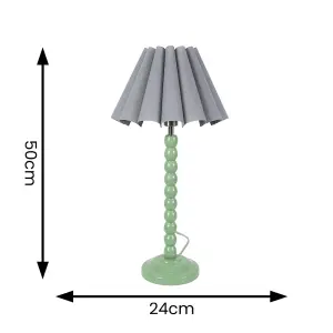 ValueLights Bobbins Sage Green Table Lamp with Grey Scallop Tapered Lamp Shade and LED Bulb