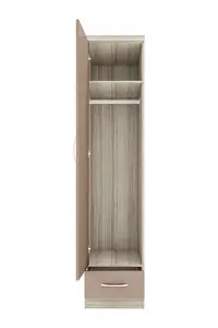 Nevada 1 Door 1 Drawer Wardrobe Oyster Gloss and Oak Effect