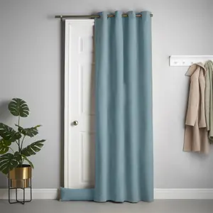 Velvet Chenille Thermal Fleece Lined Ring Top Door Curtain 137cm x 213cm Teal