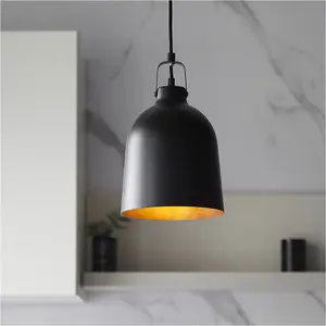 Hanging Ceiling Pendant Light - Matt Black & Aged Pewter Paint - 10W LED E27