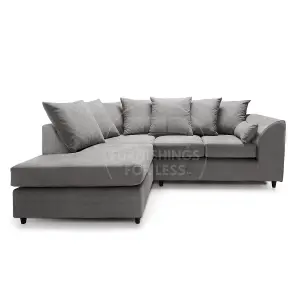 Casper Soft Chenille Fabric 3 to 4 Seater L Shaped Corner Sofa Grey Left Hand Facing - Scatter Back